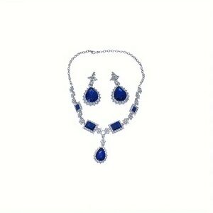 Elegant Blue Gemstones & Crystals Jewelry Set